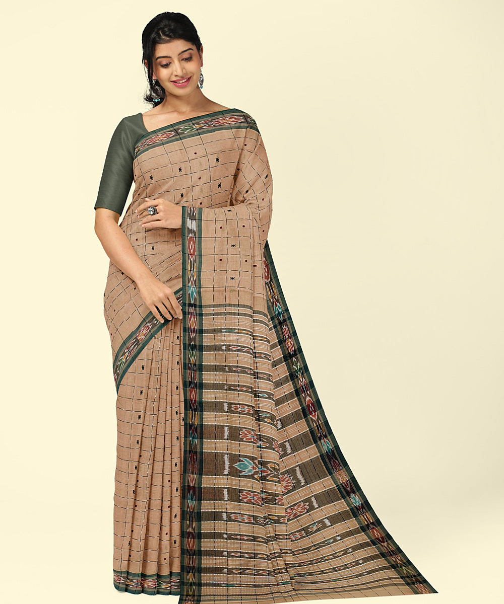 Beige multicolor cotton handwoven nuapatna saree