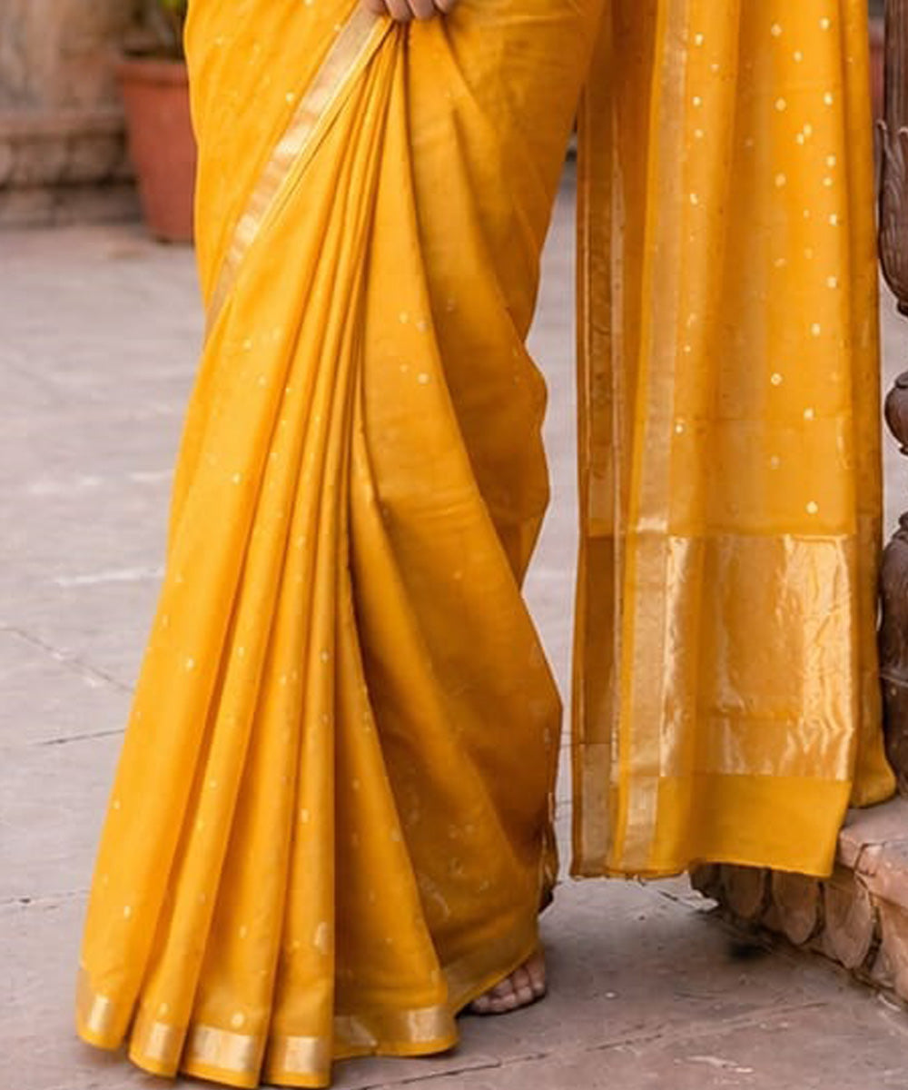 Mustard buti chanderi cotton silk saree