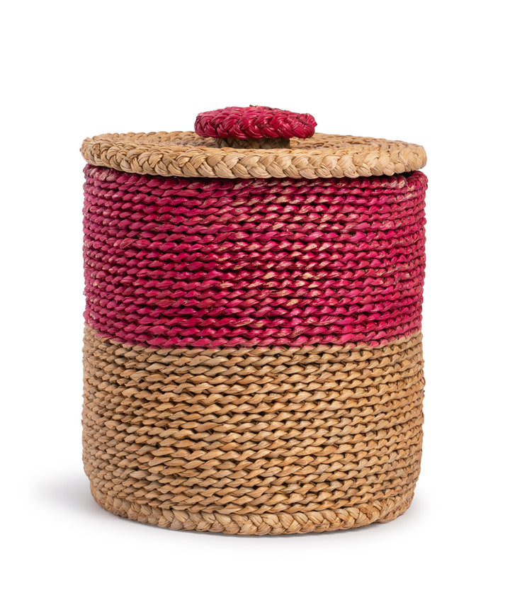 Handwoven hogla grass cylindrical basket
