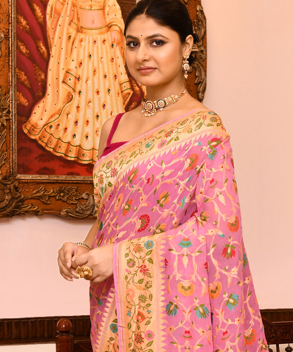 Lavender silk handwoven banarasi saree