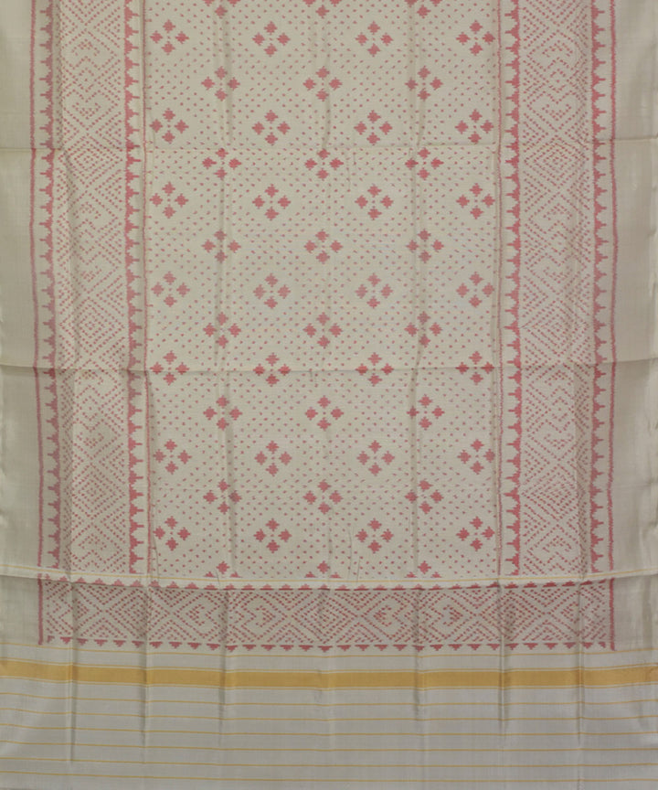 White pink handwoven silk patola dupatta