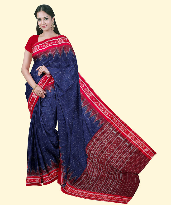 Navy blue maroon cotton handwoven nuapatna saree