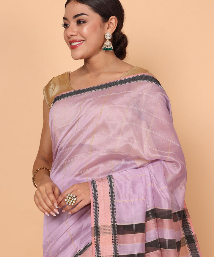 Pink cotton silk maheshwari handloom saree