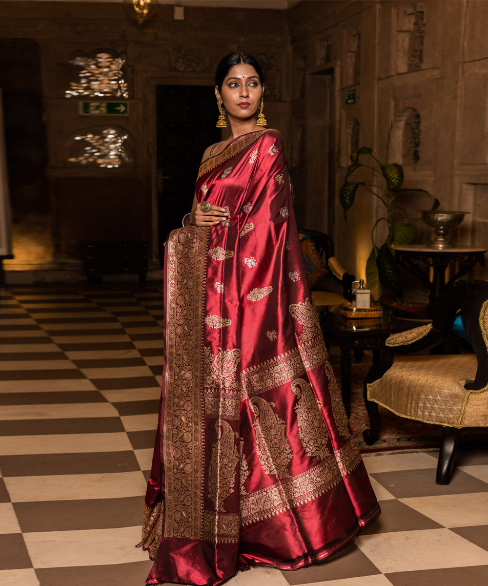 Red handwoven banarasi silk saree