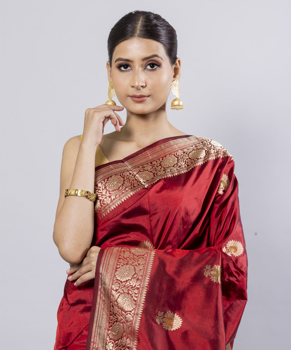 Maroon silk handwoven banarasi saree