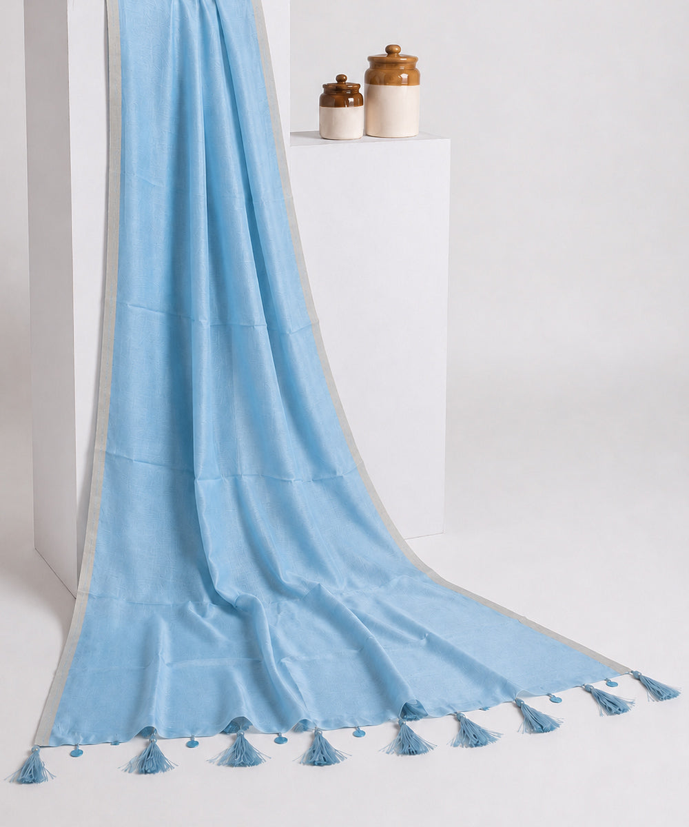 Cyan blue hand embroidered chanderi silk saree