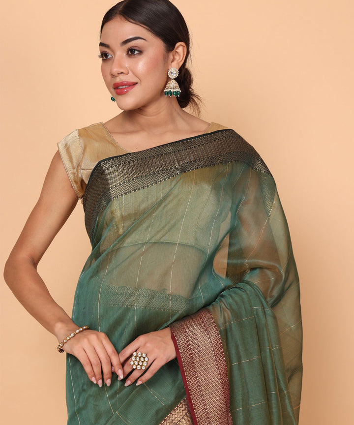 Green handloom maheshwari cotton silk saree