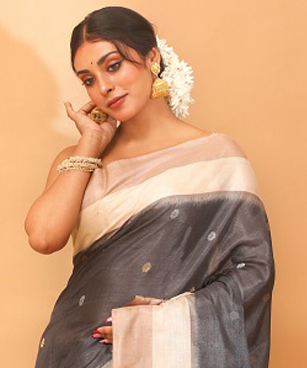 Kosa black chhattisgarh tussar silk handloom saree