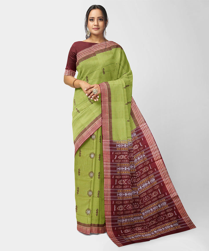 Old moss green dark sienna cotton handwoven bomkai saree