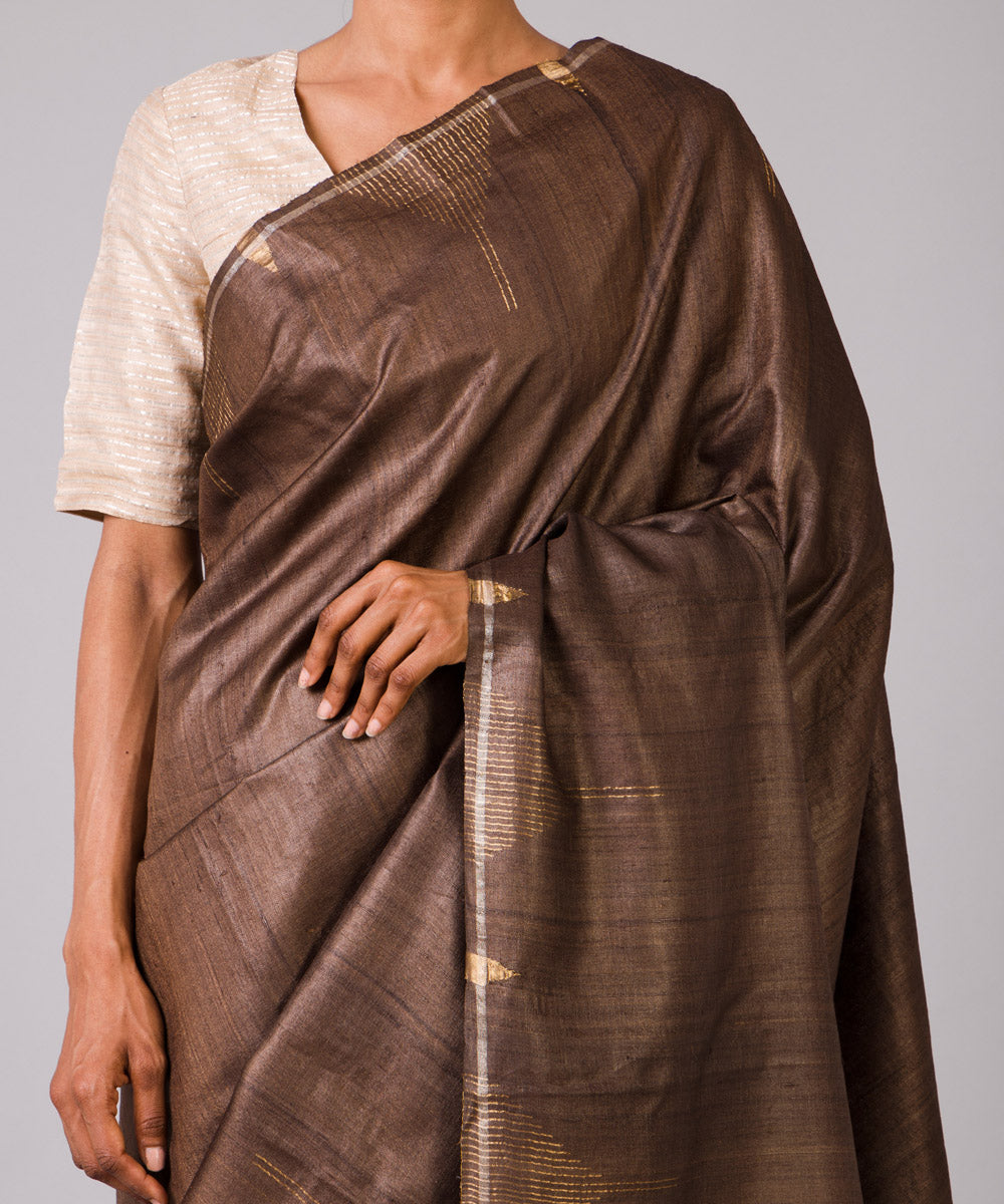 Coffee brown kosa handloom chhattisgarh silk saree