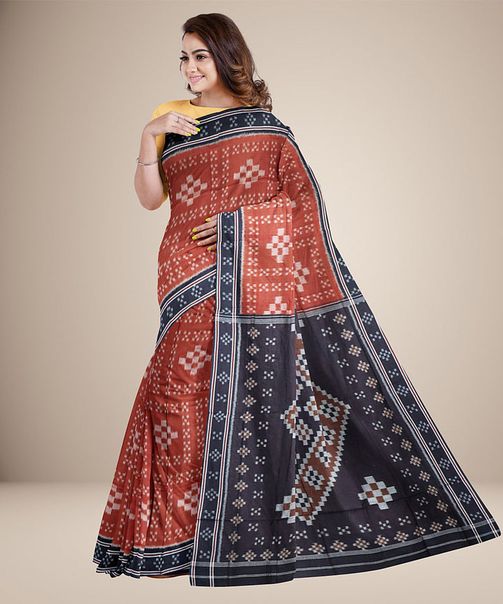 Brown black cotton handwoven nuapatna saree