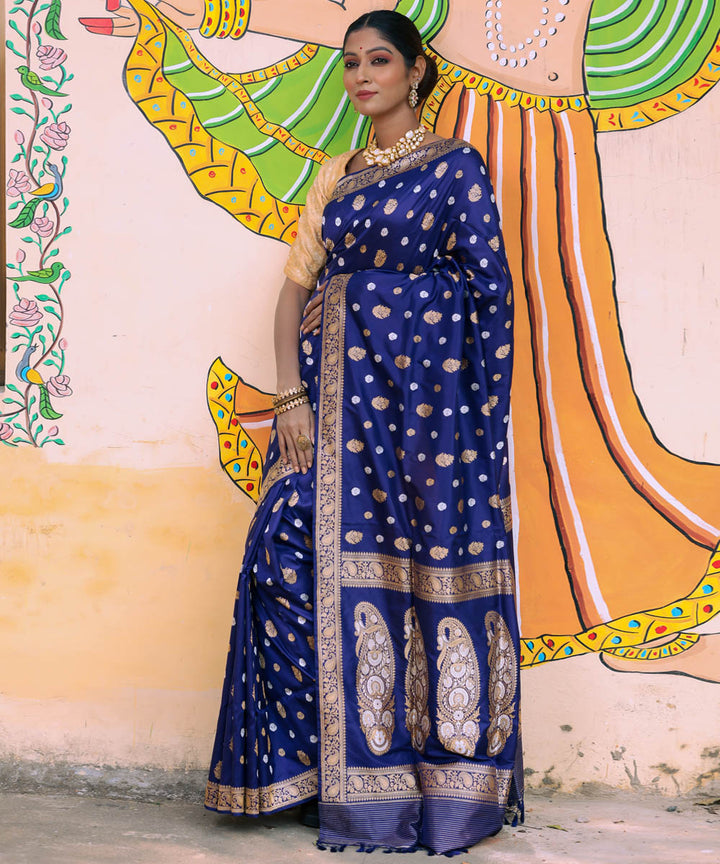 Royal blue silk handwoven banarasi saree