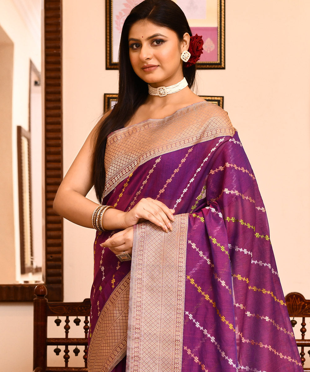 Purple handwoven banarasi silk saree