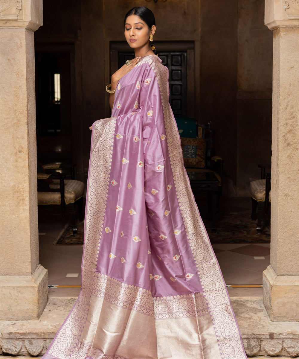 Lavender handwoven banarasi silk saree