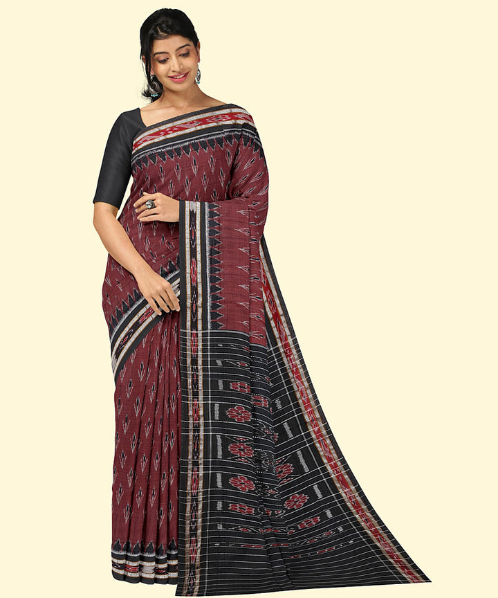 Maroon black cotton handloom nuapatna saree