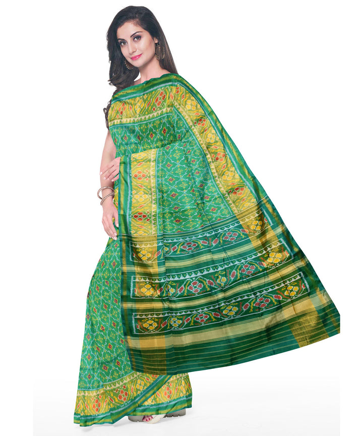 Teal green yellow silk handloom patola saree