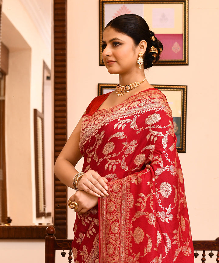 Red silk banarasi handwoven saree
