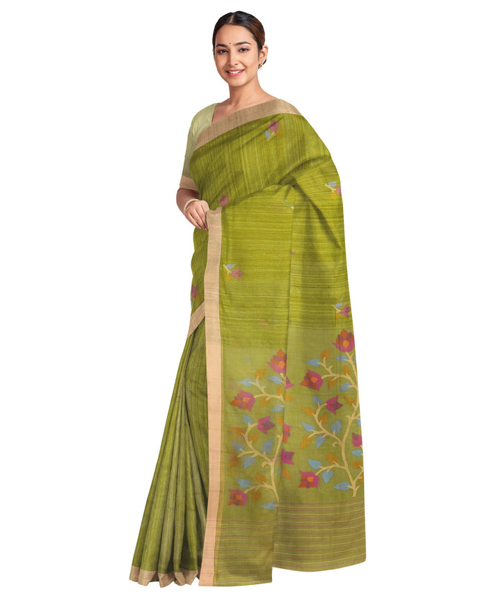 Dark green silk handloom jamdani saree