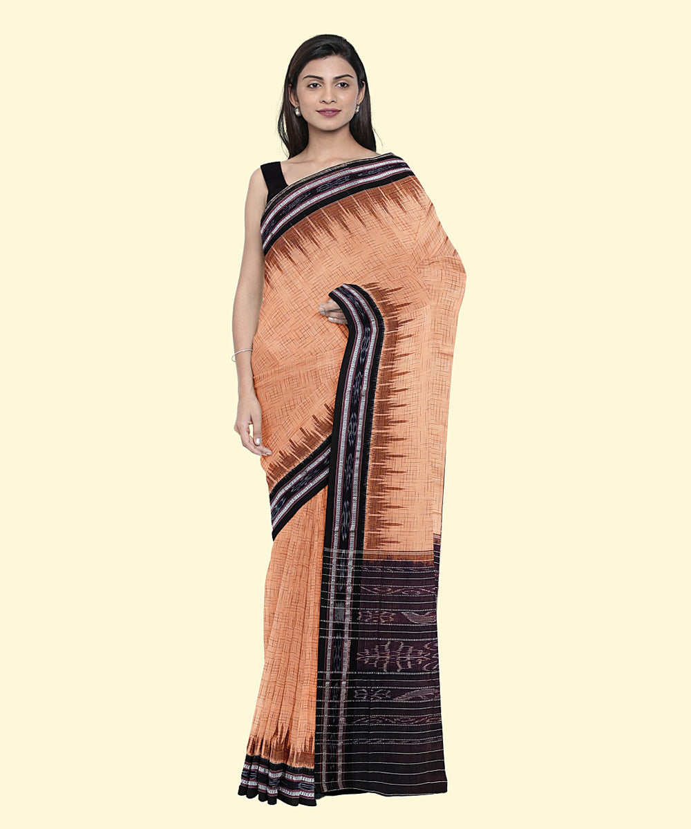 Pink black cotton handwoven nuapatna saree