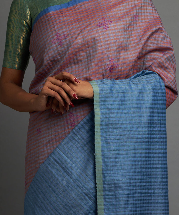 sleepy lavender orange stripes kosa handloom chhattisgarh silk saree