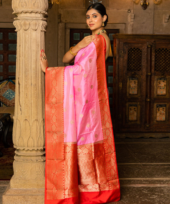 Pink silk banarasi handloom saree