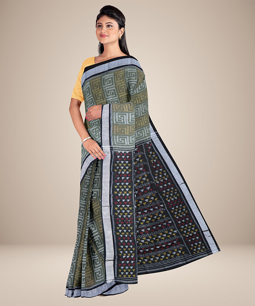 Dark grey multicolour cotton handwoven nuapatna saree