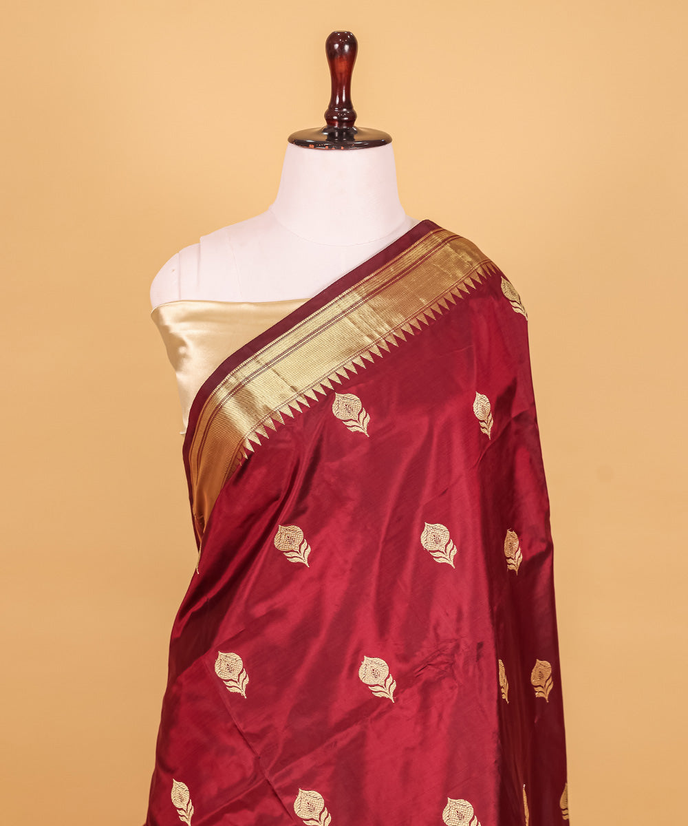 Chocolate boota silk handwoven banarasi saree