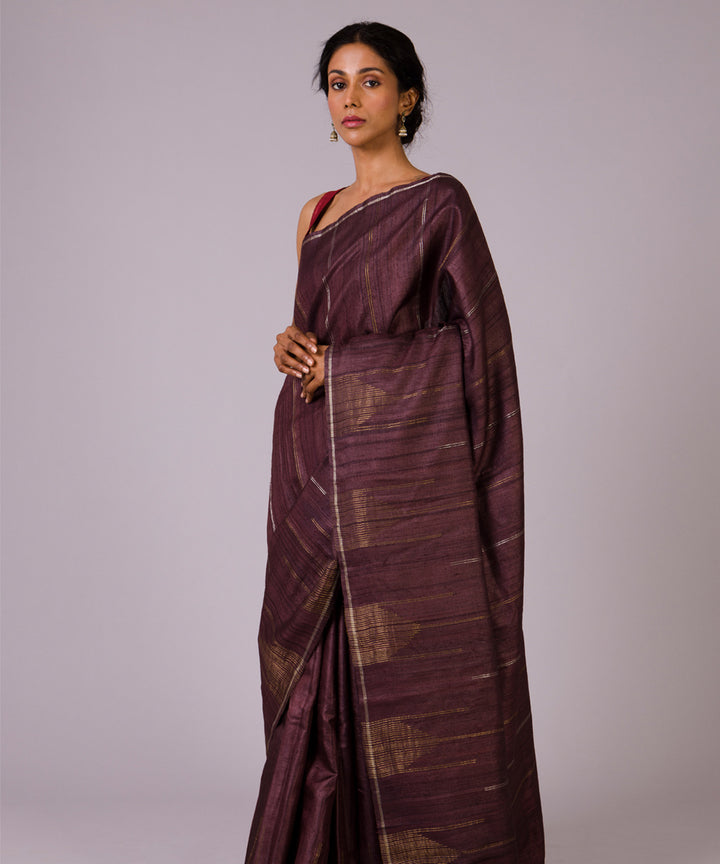 Dark brown kosa handloom chhattisgarh silk saree