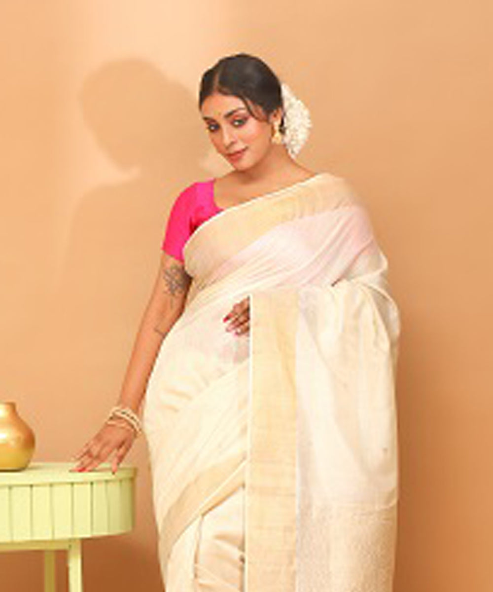 Offwhite natural chhattisgarh handloom jala tussar silk saree
