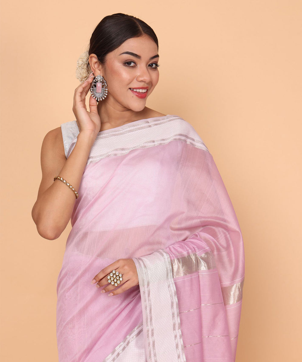 Pink maheshwari cotton silk handloom saree