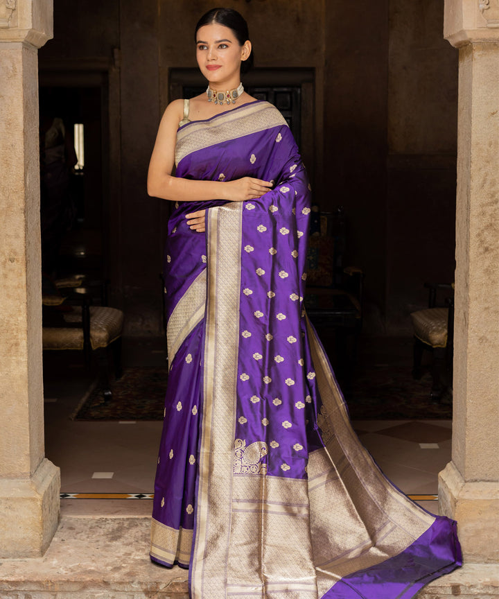 Navy blue handwoven silk banarasi saree