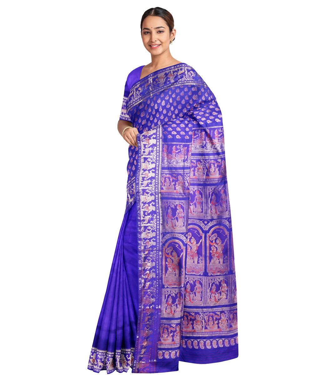 Navy blue silk handwoven baluchari saree