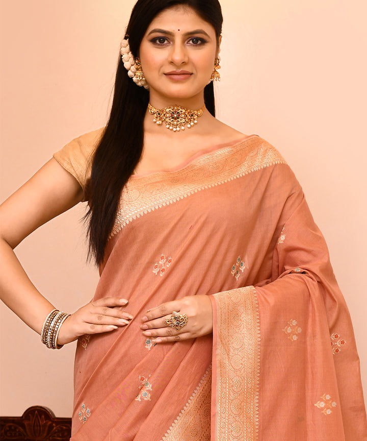 Dusky pink silk handwoven banarasi saree