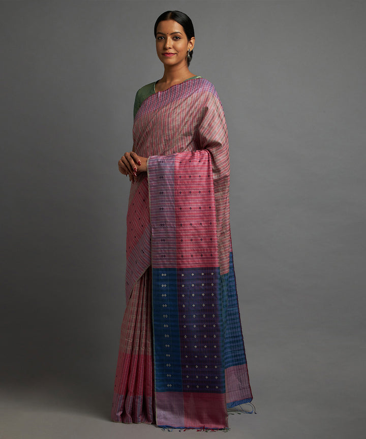 Pink blue kosa handloom chhattisgarh silk saree