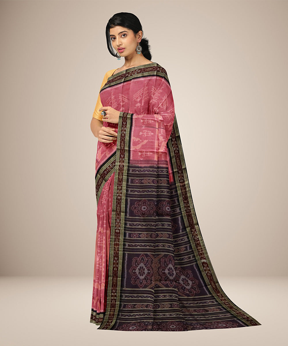 Pink black tribal motif cotton handwoven nuapatna saree