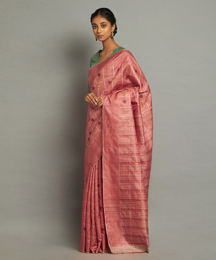 Coral tussar silk handwoven chhattisgarh kosa saree