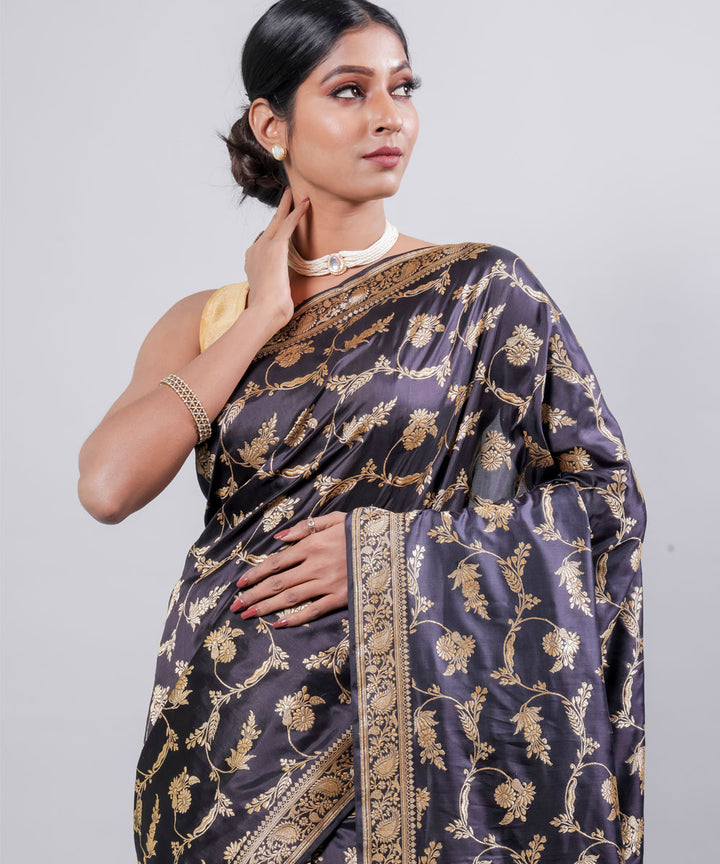 Black jangla handwoven banarasi silk saree