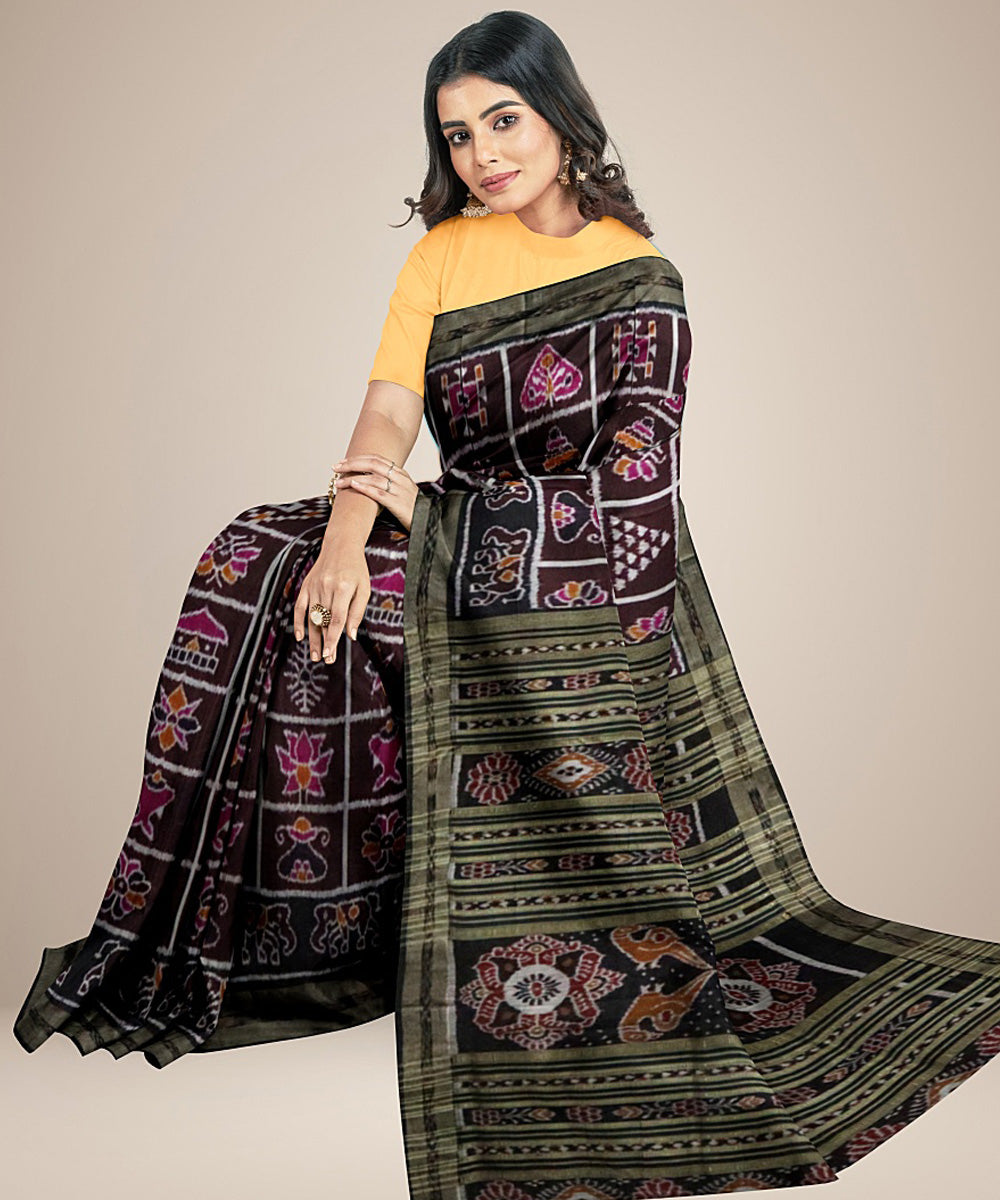 Black black silk handwoven nabakothi khandua saree