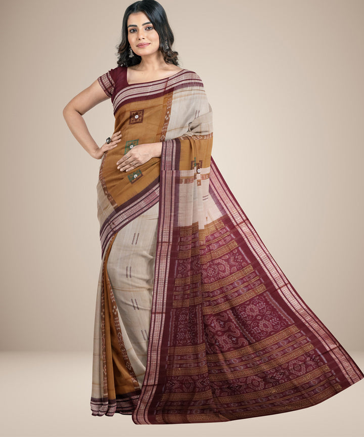Bistre brown dark maroon cotton handwoven bomkai saree