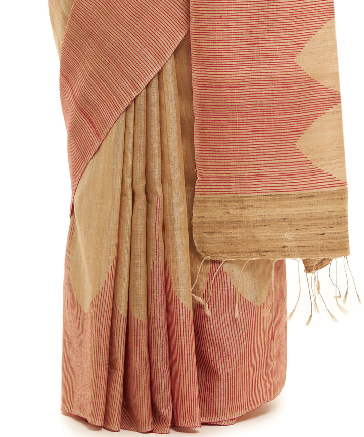 Handwoven natural kosa silk saree red stripes
