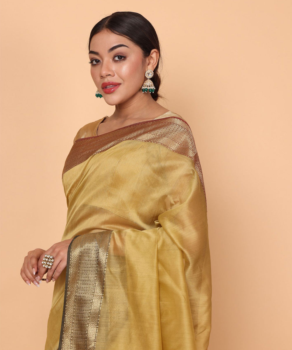 Gold cotton silk handloom maheshwari saree