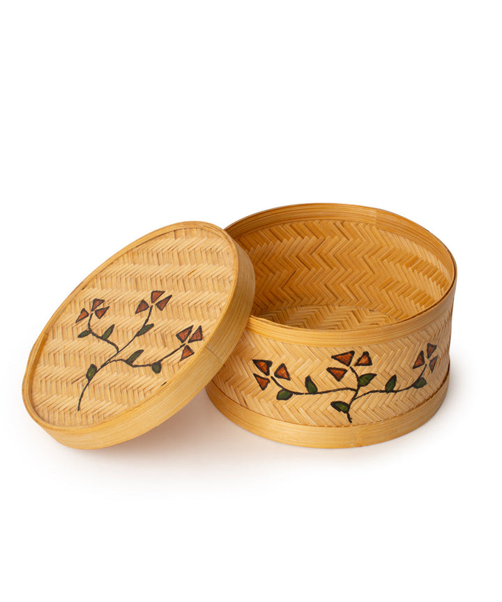 Hand painted bamboo round box