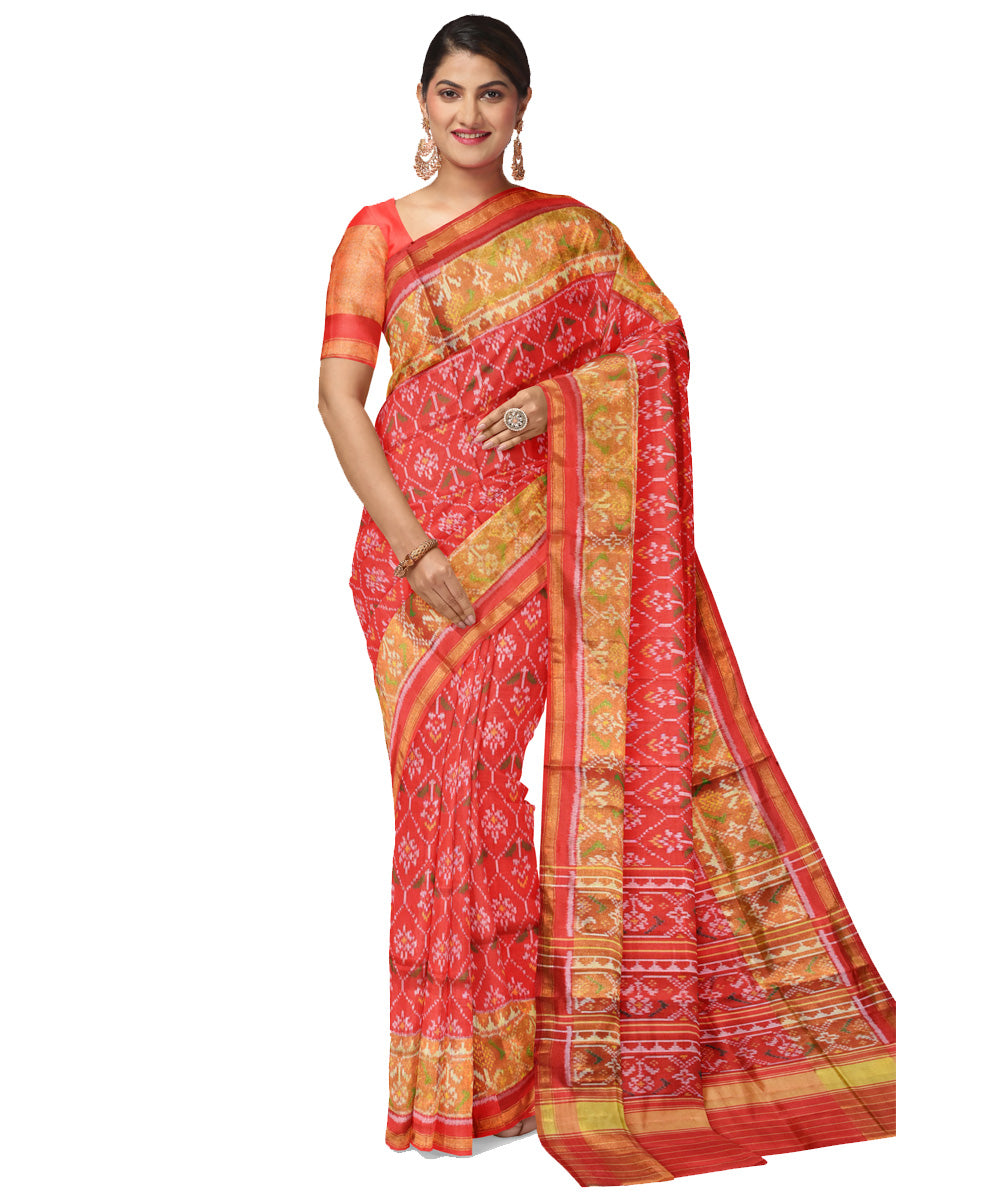 Red yellow silk handloom patola saree