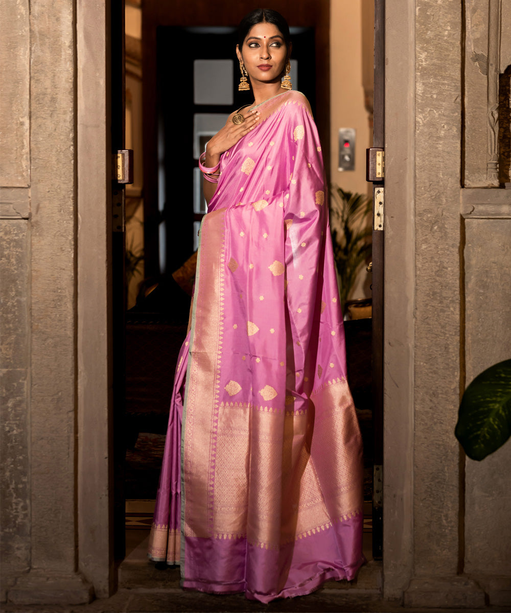 Pink handwoven traditional banarasi silk saree