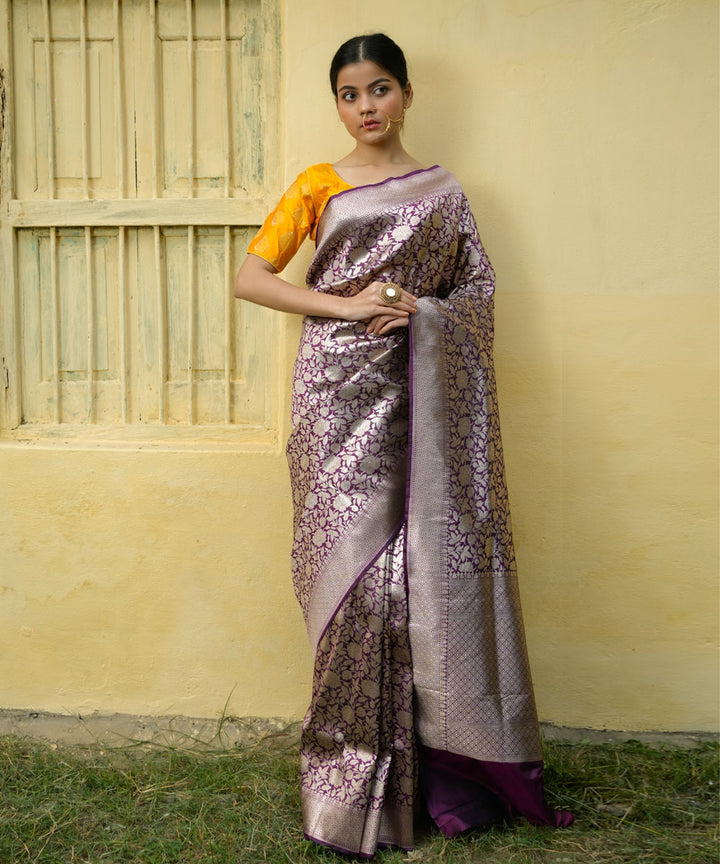 Magenta silk handwoven banarasi saree