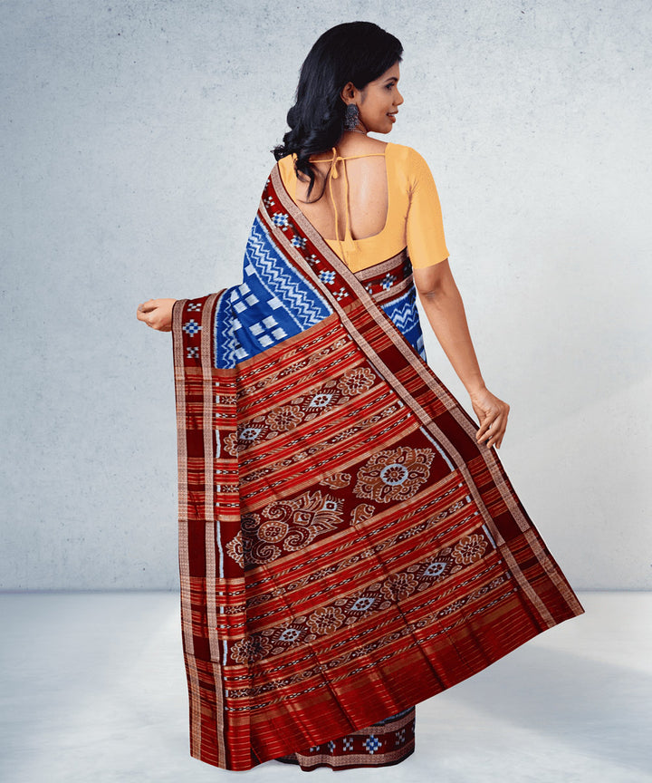 Cerulean marron silk handwoven khandua saree