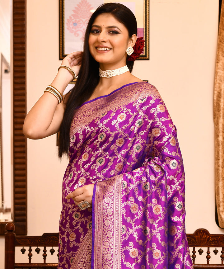 Purple handloom banarasi silk saree