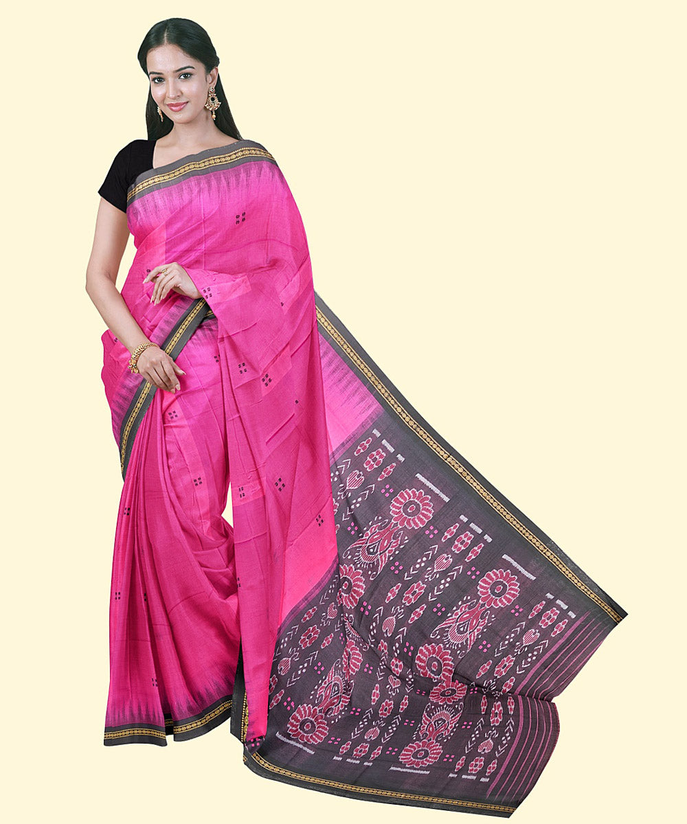 Pink grey cotton handwoven nuapatna saree