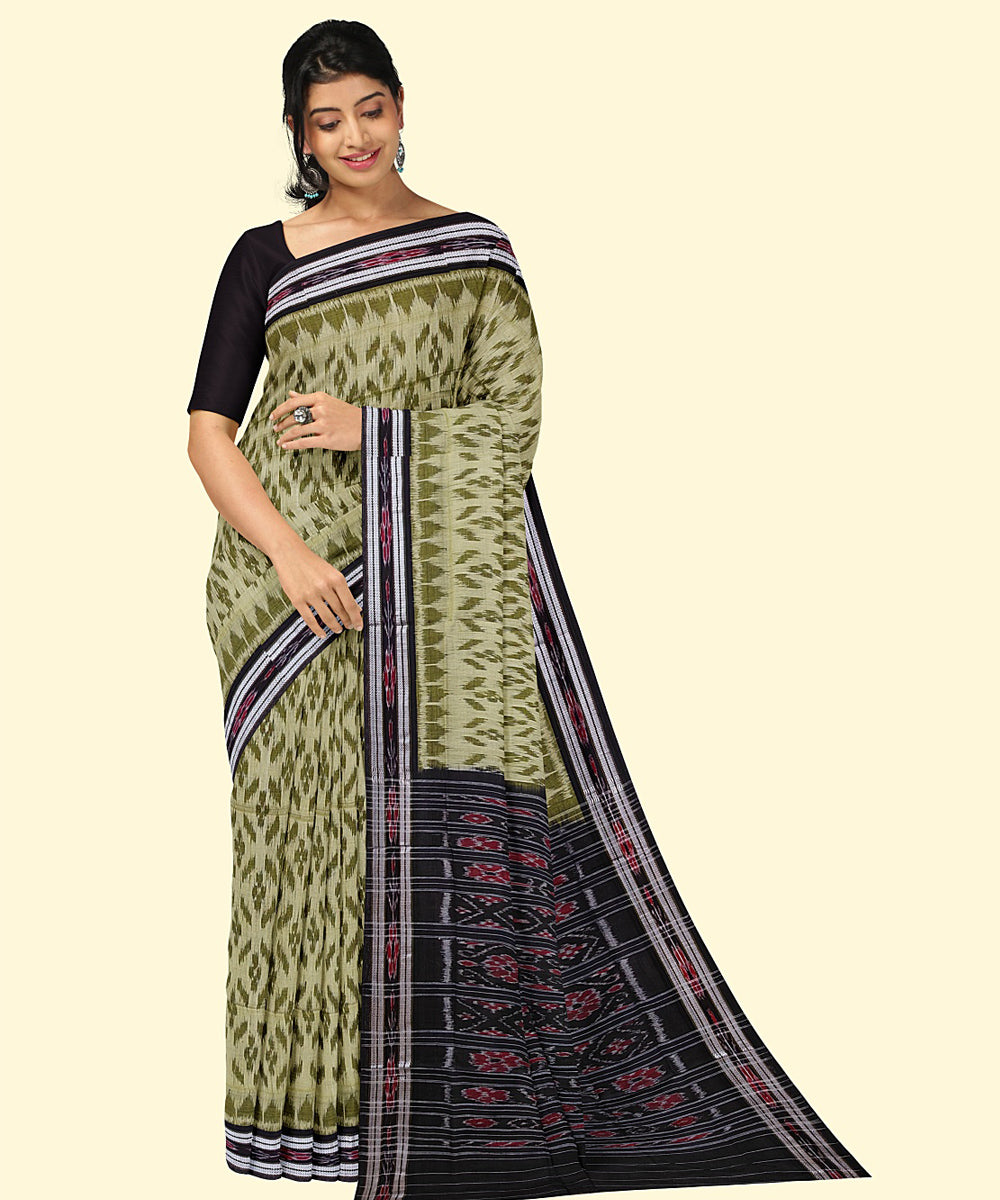 Olive green black handwoven cotton nuapatna saree