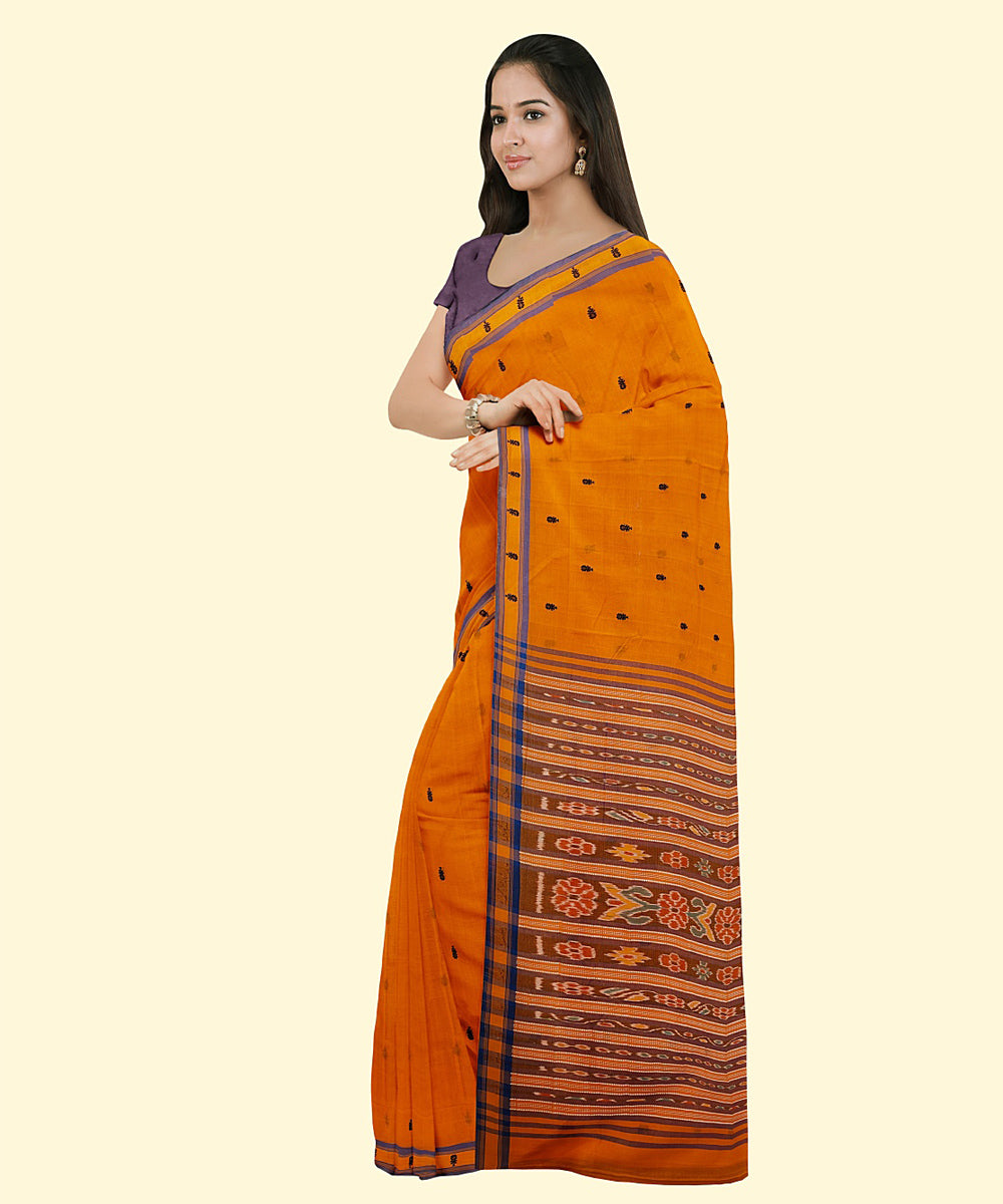 Orange blue cotton handwoven nuapatna saree